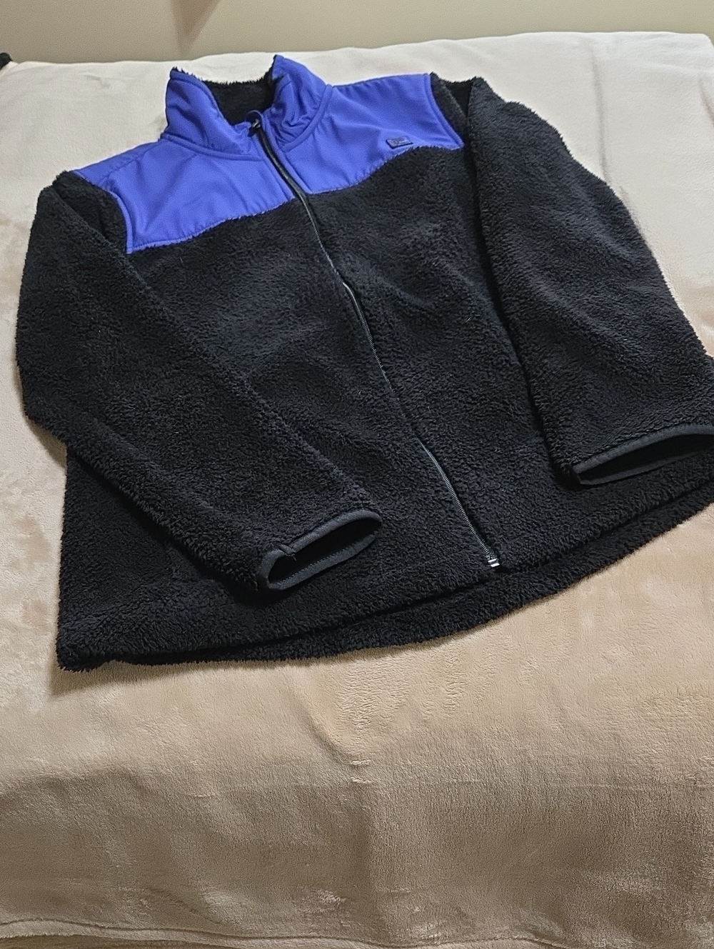 Fila Black Sherpa Jacket with Blue Yoke